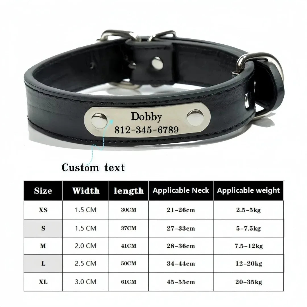Pawlio Personalised Leather Dog Collar with ID Tag