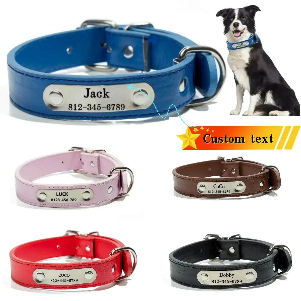 Pawlio Personalised Leather Dog Collar with ID Tag