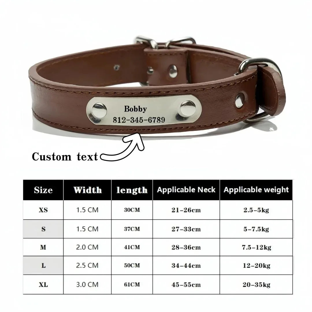 Pawlio Personalised Leather Dog Collar with ID Tag